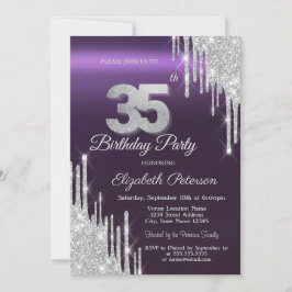 Invitation Parties scintillant d'argent gouttes foncé violet 