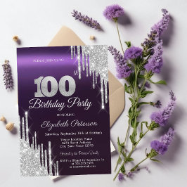 Invitation Parties scintillant d'argent gouttes foncé violet 
