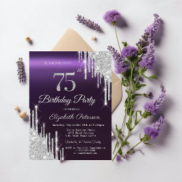 Invitation Parties scintillant d'argent gouttes foncé violet 