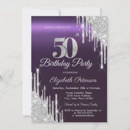 Invitation Parties scintillant d'argent gouttes foncé violet 