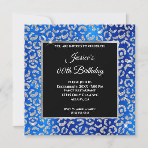 Invitation Parties scintillant d'argent Leopard Royal Blue Fo