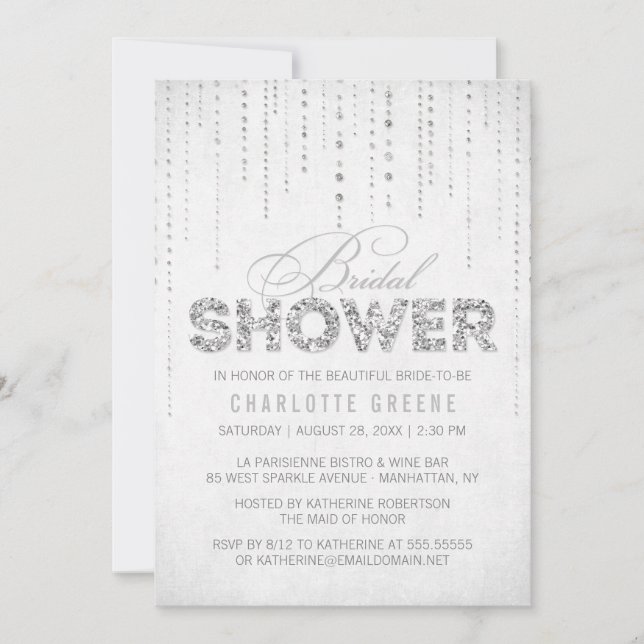 Invitation Parties scintillant d'argent Look nuptiale douche  (Devant)