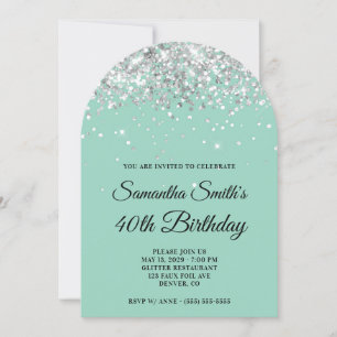 Invitation Parties scintillant d'argent Lumière Photo Turquoi