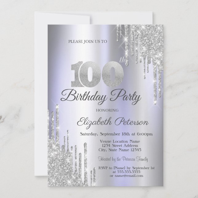 Invitation Parties scintillant d'argent Lumineuse violet 100e (Devant)