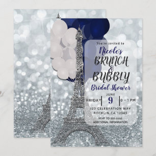 Invitation Parties scintillant d'argent Marine Balloons Tour 