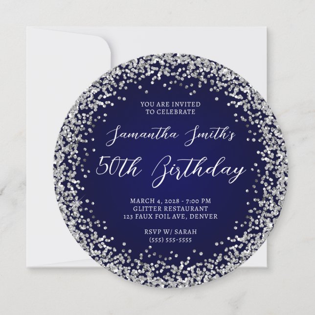 Invitation Parties scintillant d'argent Marine Ombre 50e anni (Devant)