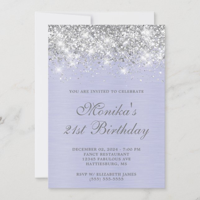 Invitation Parties scintillant d'argent Métal pourpre Bold 21 (Devant)