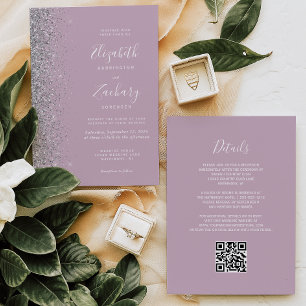 Invitation Parties scintillant d'argent moderne Dusty Lilac Q