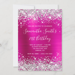 Invitation Parties scintillant d'argent Monogramme rose chaud