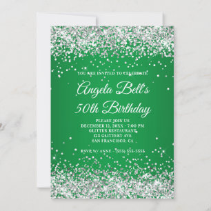Invitation Parties scintillant d'argent Monogramme vert Ombre