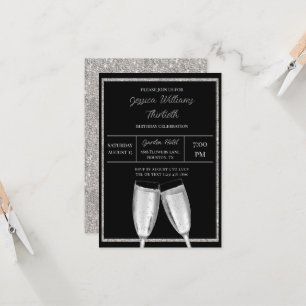 Invitation Parties scintillant d'argent mousseux, Anniversair