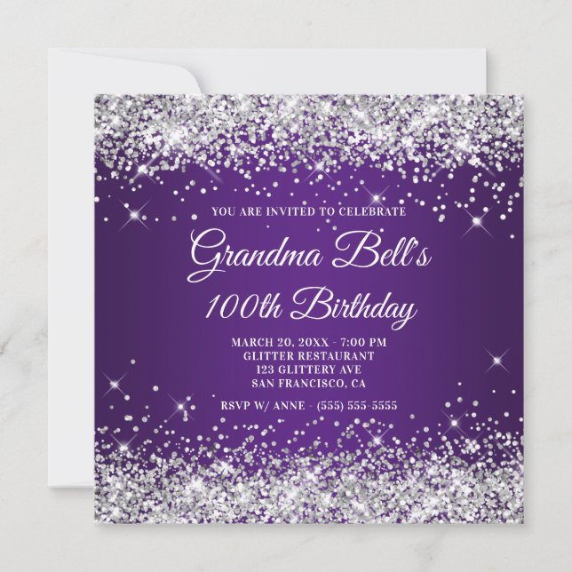 Invitation Parties scintillant d'argent mousseux Royal violet (Devant)