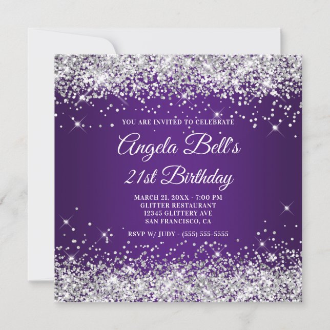 Invitation Parties scintillant d'argent mousseux Royal violet (Devant)