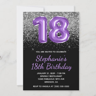 Invitation Parties scintillant d'argent Noir Royal Purple Num