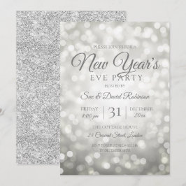 Invitation Parties scintillant d'argent Nouvel An Eve Fête Lu
