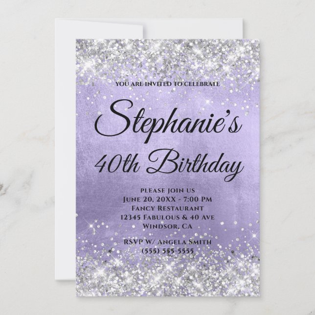 Invitation Parties scintillant d'argent Pale Lavender Foil Fa (Devant)