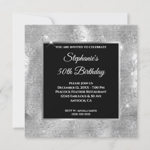Invitation Parties scintillant d'argent Peacock Feather Glam