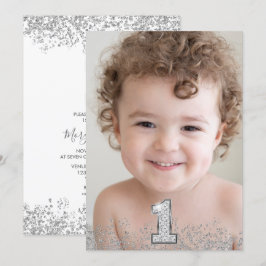 Invitation Parties scintillant d'argent Photo Boys Filles 1er