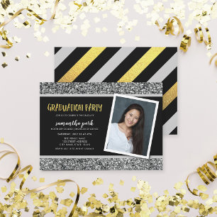 Invitation Parties scintillant d'argent Photo Graduation Part