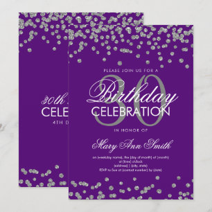 Invitation Parties scintillant d'argent pourpre Confetti 30e