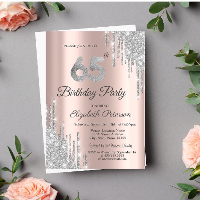 Invitation Parties scintillant d'argent Rose Gold 65e anniver (Créateur téléchargé)