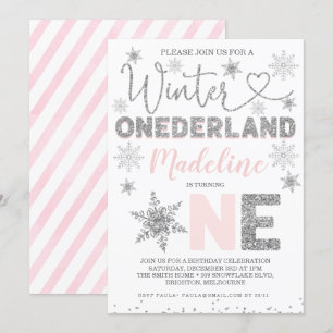 Invitation Parties scintillant d'argent rose Hiver Onederland