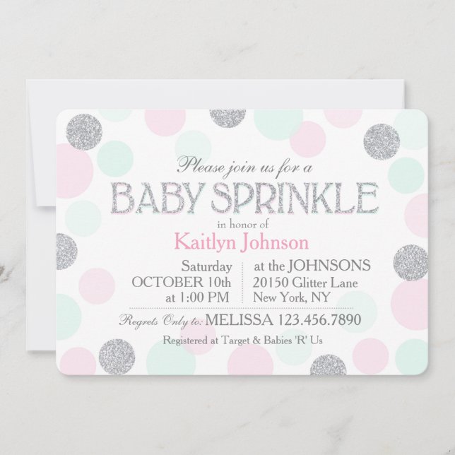 Invitation Parties scintillant d'argent rose pois de mer Bébé (Devant)