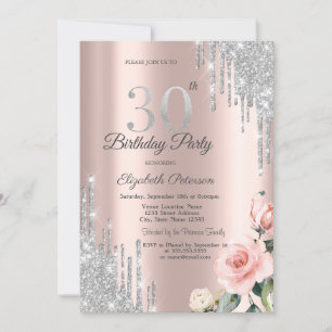 Invitation Parties scintillant d'argent Rose Rose Gold 30e