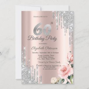 Invitation Parties scintillant d'argent Rose Rose Gold 60e