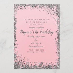 Invitation Parties scintillant d'argent rose vif 1er annivers