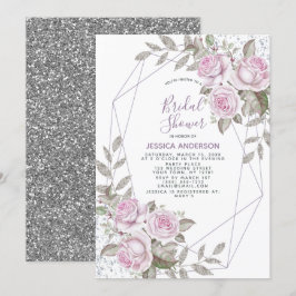 Invitation Parties scintillant d'argent rose violet Fête des