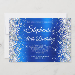 Invitation Parties scintillant d'argent Royal Blue Monogramme