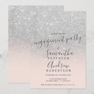 Invitation parties scintillant d'argent sombre script rose pâ