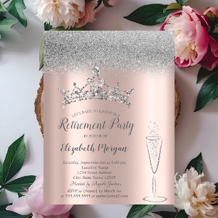 Invitation Parties scintillant d'argent Tiara Glass Rose Gold