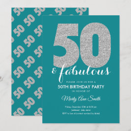 Invitation Parties scintillant d'argent Turquoise 50 et fête 