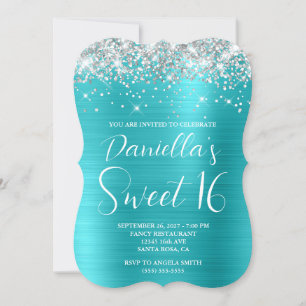 Invitation Parties scintillant d'argent Turquoise Bleu Luxueu