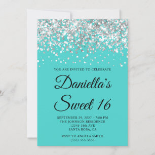 Invitation Parties scintillant d'argent Turquoise Sweet 16