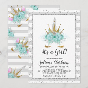 Invitation Parties scintillant d'argent Unicorn Princess Baby