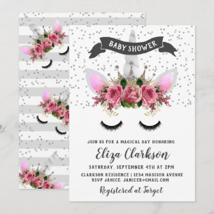 Invitation Parties scintillant d'argent Unicorn Princess Baby
