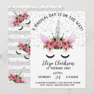 Invitation Parties scintillant d'argent Unicorn Princesse Ann