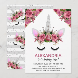 Invitation Parties scintillant d'argent Unicorn Princesse Ann