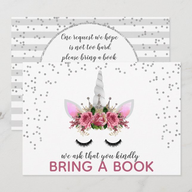 Invitation Parties scintillant D'Argent Unicorn Princesse App (Devant / Derrière)