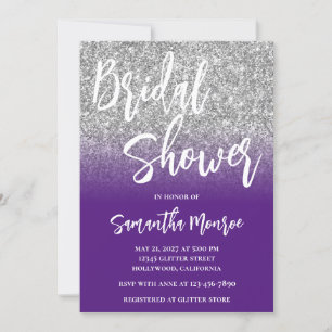 Invitation Parties scintillant d'argent violet ombre QR Code 