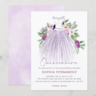Invitation Parties scintillant d'argent violet robe florale Q