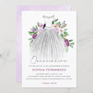 Invitation Parties scintillant d'argent violet robe florale Q