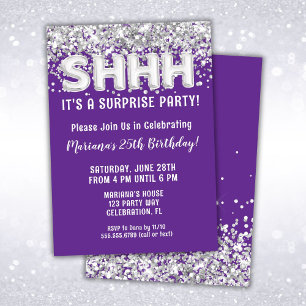 Invitation Parties scintillant d'argent violet Surprise fête 