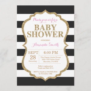 Invitation Parties scintillant d'Baby shower noir et or