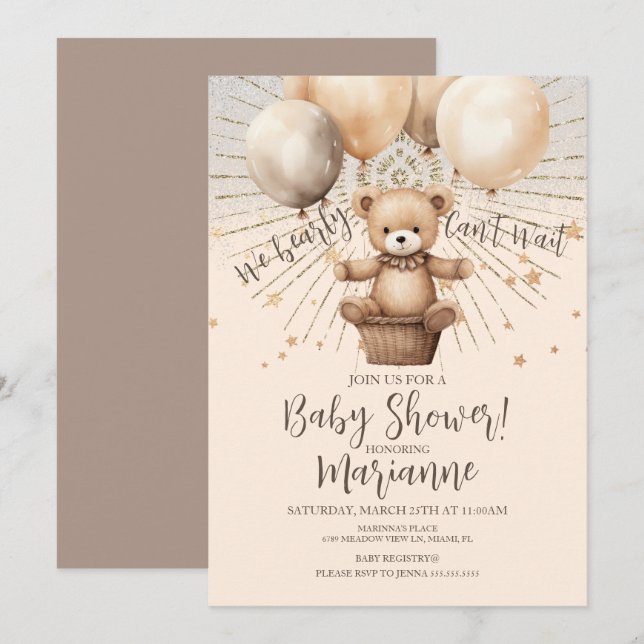 Invitation Parties scintillant de Baby shower d'ours Bohemian (Devant / Derrière)