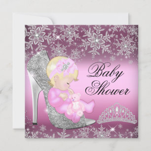 Invitation Parties scintillant de Baby shower Pink Snowflake 