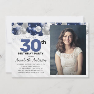 Invitation Parties scintillant de ballons bleu marine en arge